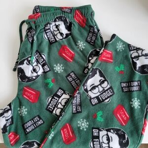 Kids Green Holiday Fleece Pajama Pants - Novelty 'Oh Fudge' Print